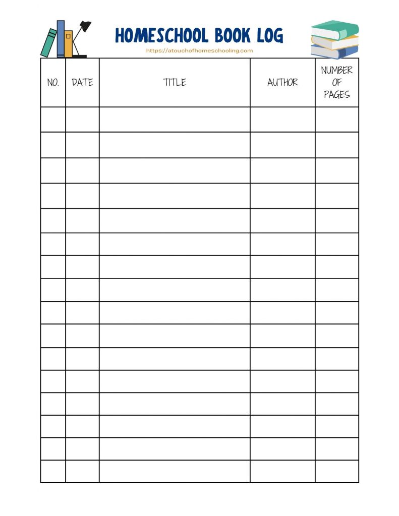 free printable homeschool book log - reading log for kids
